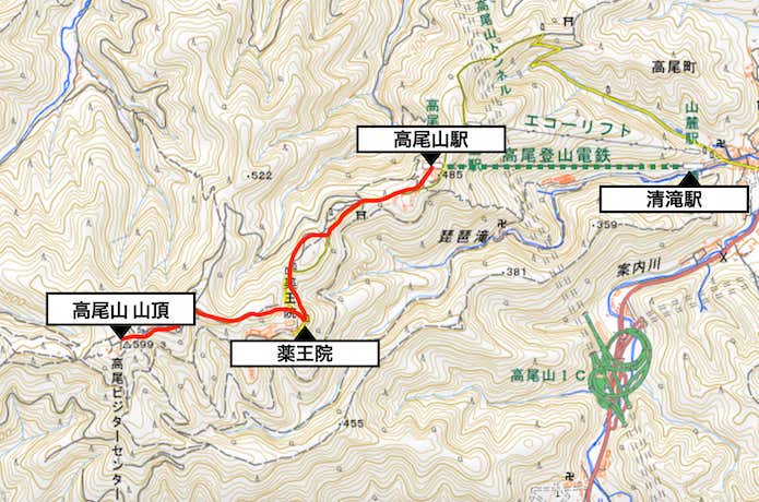 高尾山登山ルート・概略図