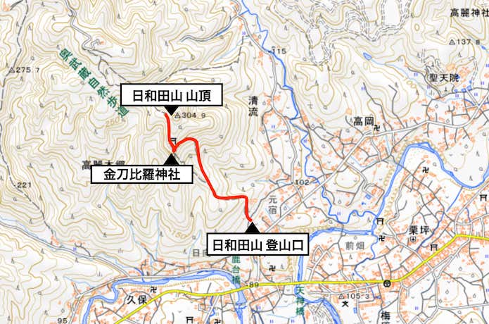 日和田山コース概略図