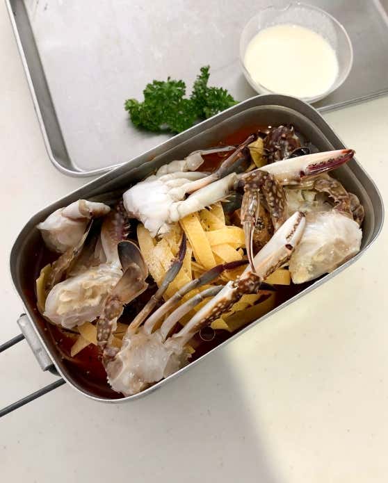 「ワタリガニのトマトパスタ」作り方