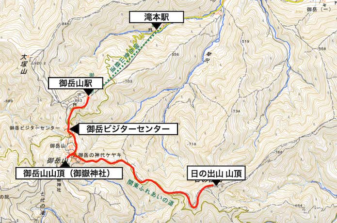 日の出山登山コース・概略図