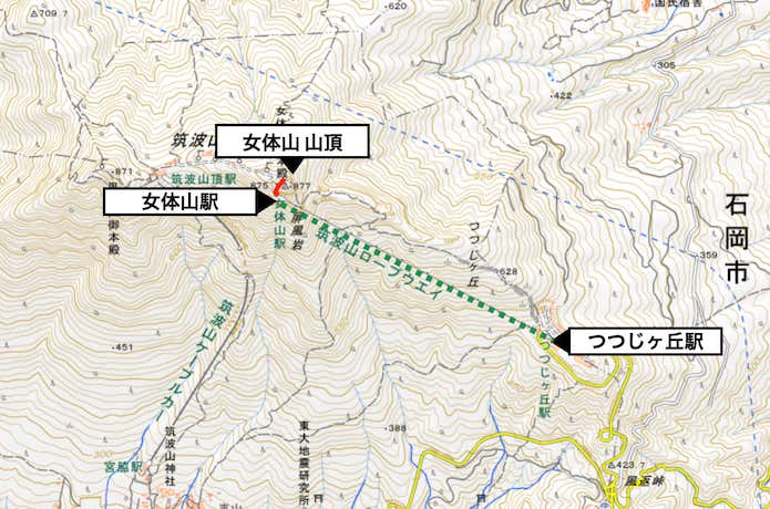 筑波山登山コース・概略図
