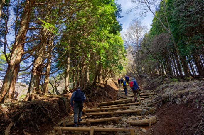 急登を進む登山者