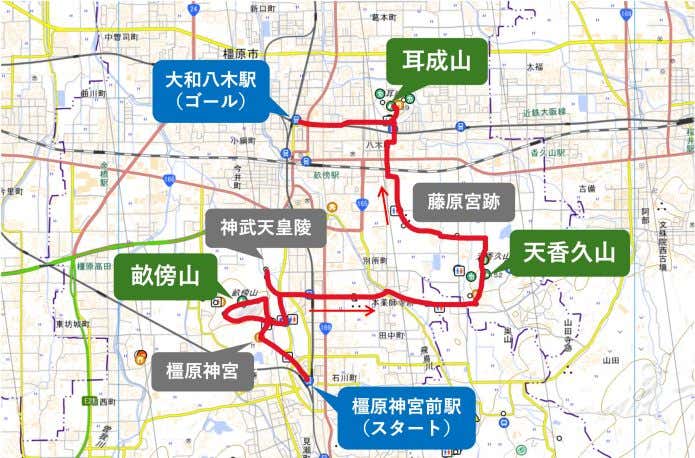 大和三山おすすめコースマップ