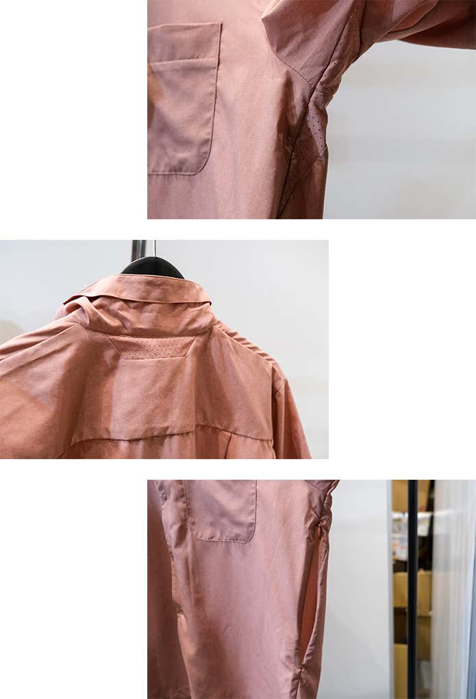 脇と首元のドットショット加工と脇下のベンチレーション