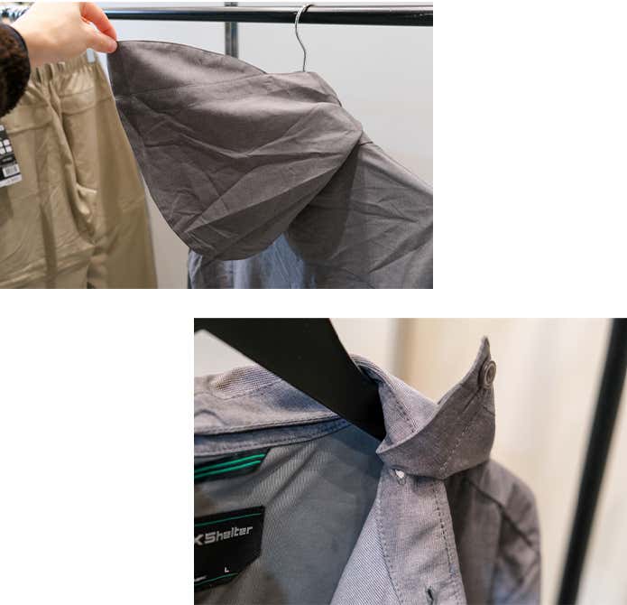 デタッチフード長袖シャツのつば付きフード