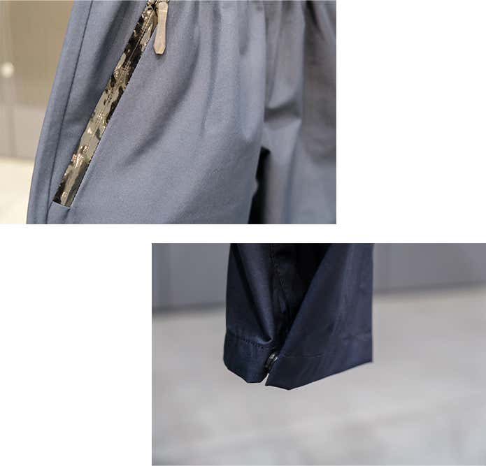 ベンチレーションポケットと裾のボタン