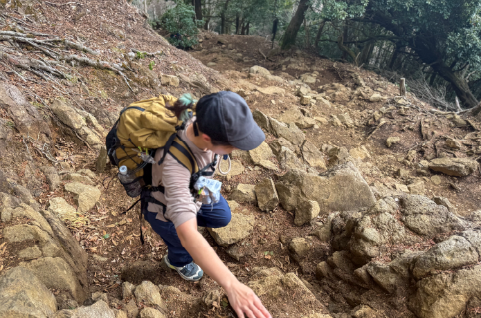 ごつごつとした岩や石が転がる登山道