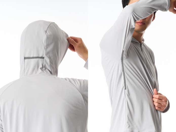 パーカーは通気メッシュで熱を逃がす