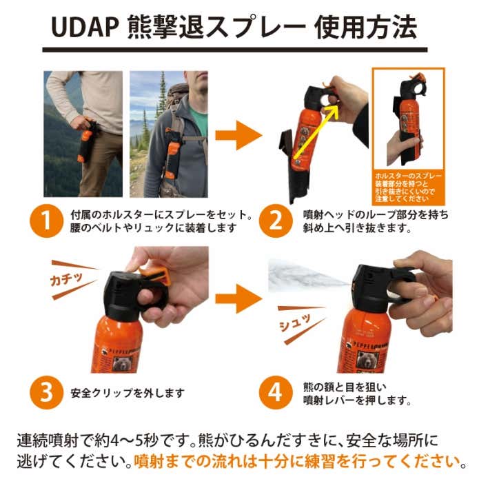 UDAP熊撃退スプレー　使用方法