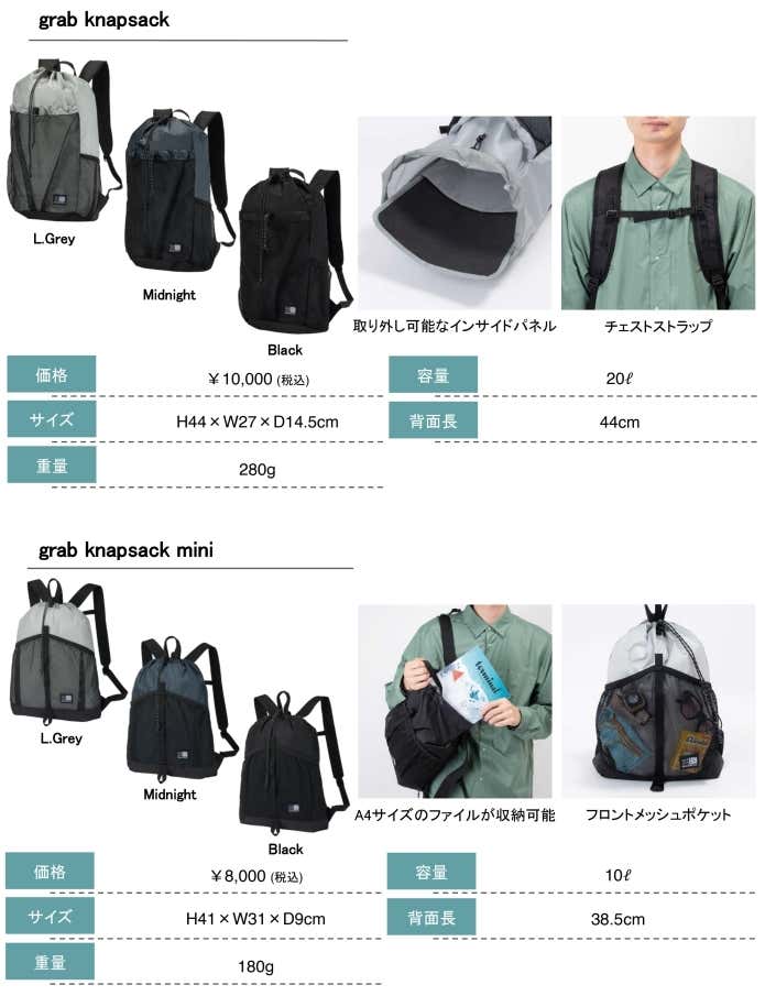アクティブに使いやすい「grab knapsack」