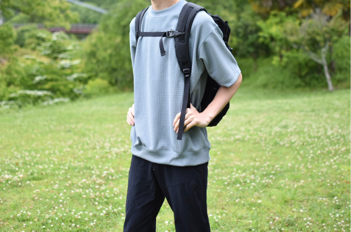 ワッフルクルーネック半袖Tシャツ着用イメージ