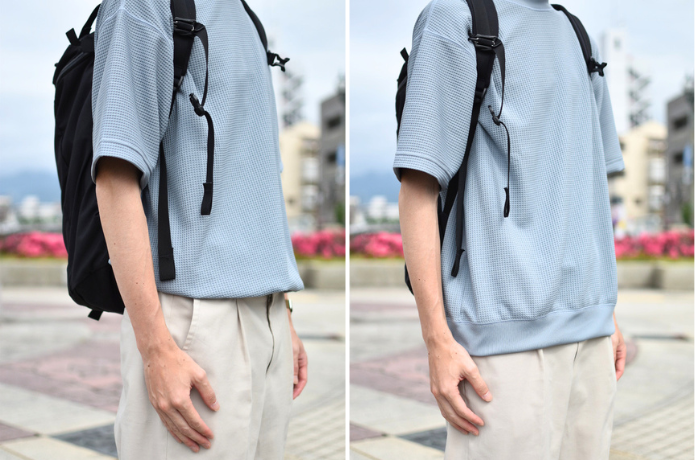 ワッフルクルーネック半袖Tシャツ_裾の調整イメージ