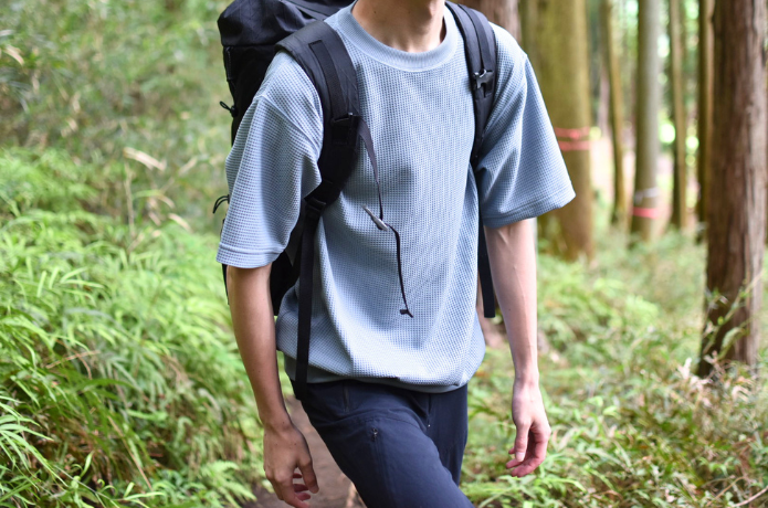 ワッフルクルーネック半袖Tシャツ_着用中イメージ