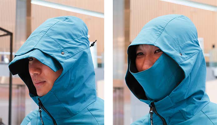 フードのバラクラバの着用イメージ