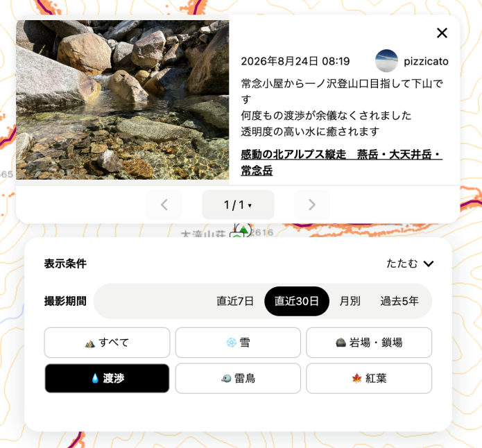 渡渉箇所や水量の確認