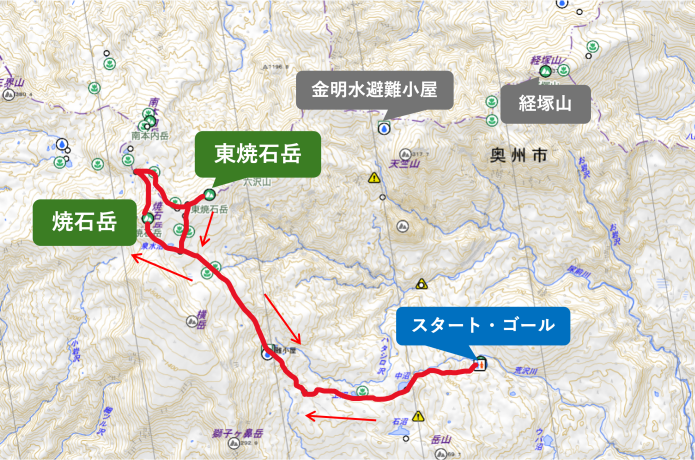 低山トラベラーおすすめの焼石岳コースマップ
